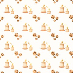 Autumn Candles with Flowers Seamless Patterns