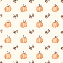 Pumpkin with Acorn Seamless Patterns