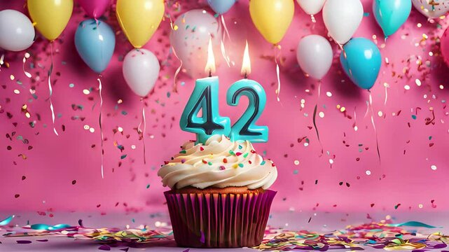 Birthday cupcake with burning lit candle with number 43. Number fortythree for fortythree years or fortythird anniversary.