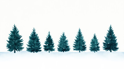Obraz premium Abstract watercolor forest with multiple Christmas trees in soft green and blue tones snow gently falling around them 