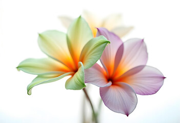 Fototapeta premium Abstract image of more flowers in soft pastel colors, flowing, translucent petals with a blend of colourss, white background, centered composition