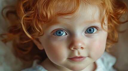 Naklejka premium Close-up portrait of a baby girl with red hair.