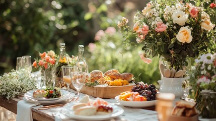 Elegant Outdoor Brunch Affair: Stylish Tableware, Fresh Blooms, and Gourmet Delights