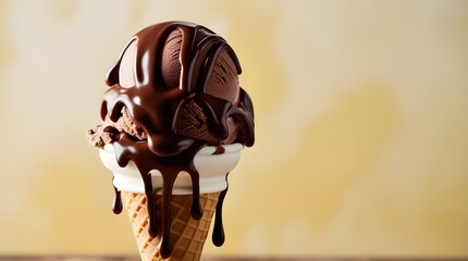 Creamy chocolate ice cream topped with luscious chocolate syrup for an indulgent dessert experience.