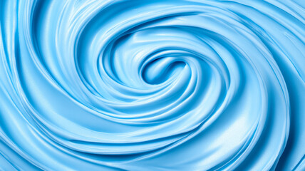 Closeup of icy blue cream swirls with a glossy light reflecting texture on a white background 