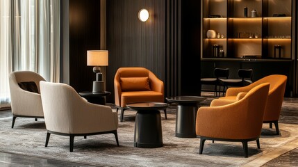 Contemporary Elegance: Stylish Hotel Lobby with Modern Design and Cozy Seating