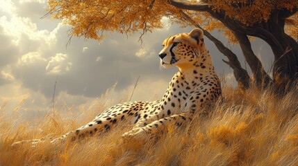 3D Style Cheetah Resting Under a Tree - Ideal for Wildlife and Nature Illustrations