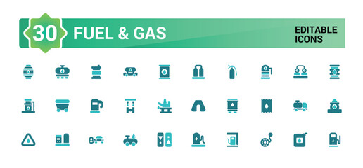 Fuel and gas filled color icon set. Colorufl icons includes fuel tank, hydrant, sign fuel, hydrogen, and More. Solid icons vector collection.