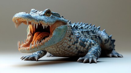 Fototapeta premium 3D Style Crocodile with Open Mouth on Gradient Background for Creative Projects