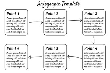 Vector infographic flat template. Rectangle with arrow for six diagrams, graph, flowchart, timeline, marketing, presentation. Business concept with 6 option. Vector illustration eps 10 file.