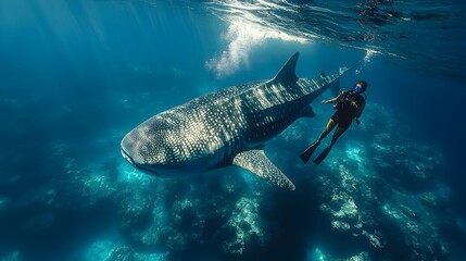 Obraz premium Breathtaking Underwater Encounter with Giant Whale Shark in the Philippines