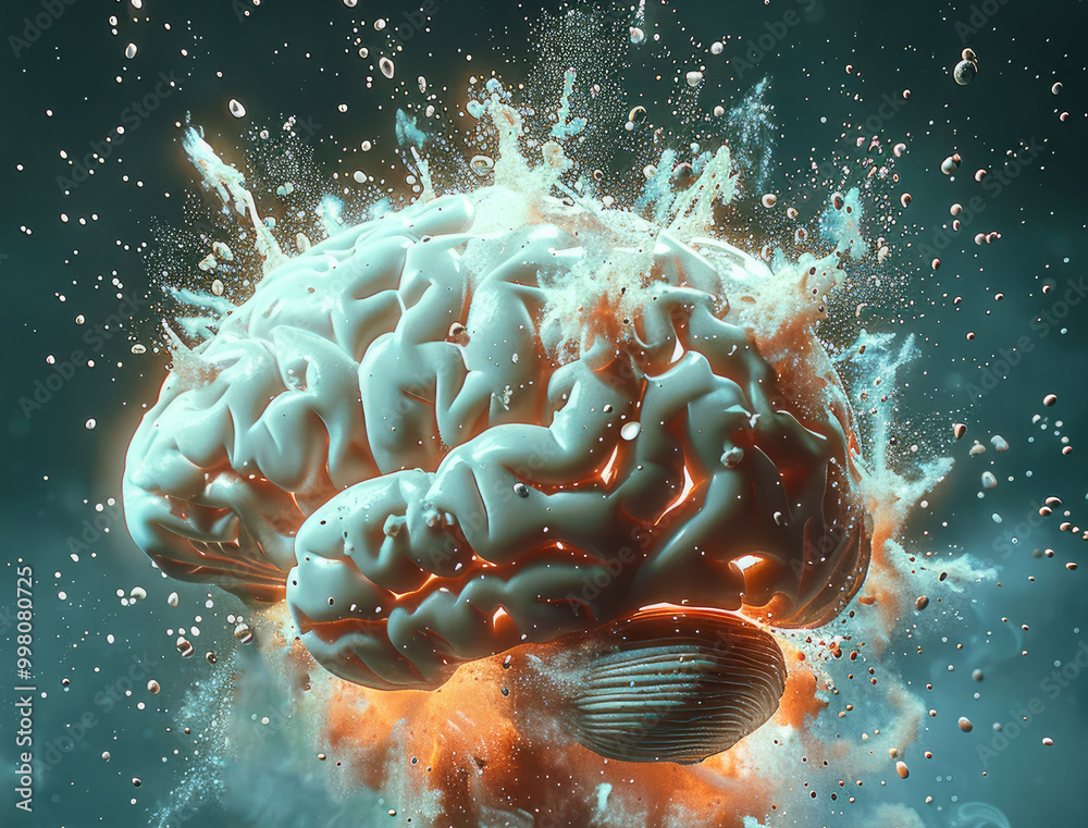 Fototapete Brain exploding, knowledge and creativity, ideal for educational and imaginative themes. Generative AI.