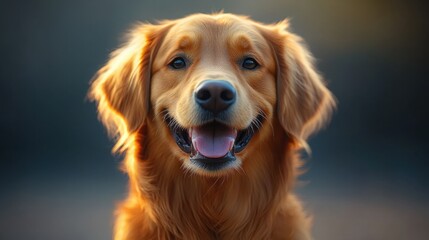 Obraz premium Delightful 3D Style Golden Retriever Sitting Happily for Pet Lovers and Advertisers