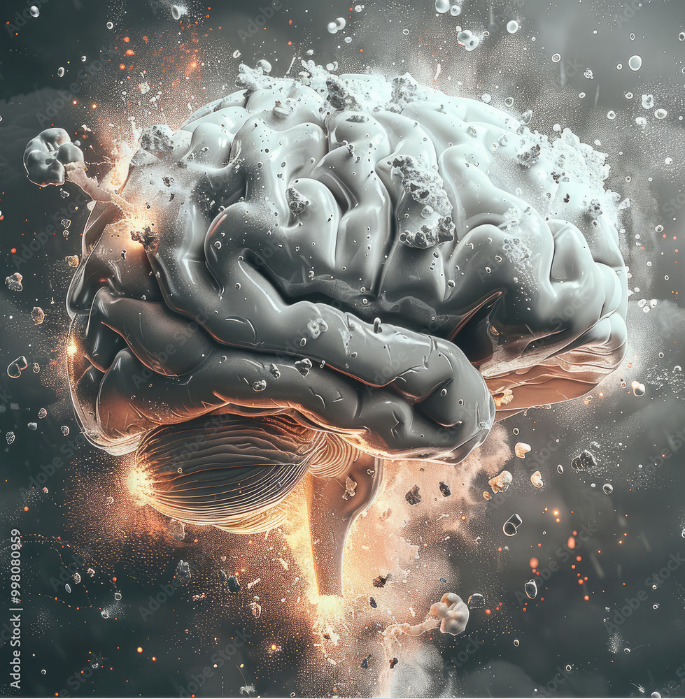 Aufkleber Brain exploding, knowledge and creativity, ideal for educational and imaginative themes. Generative AI.