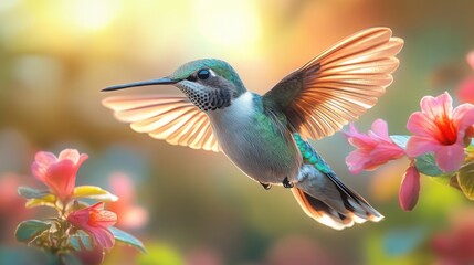 Fototapeta premium 3D Style Hummingbird in Mid-Flight with Gradient Background for Nature and Art Projects