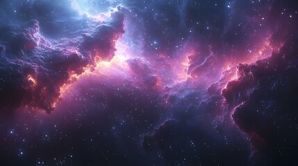 Naklejka premium Captivating Cosmic Spectacle Bright Stars Nebulae and Distant Galaxies in a Dark Space Background