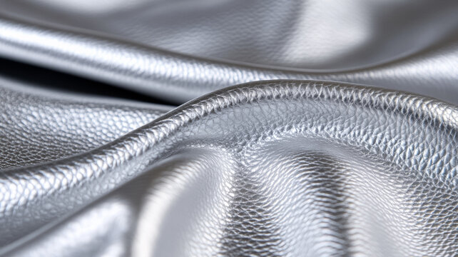 Icy silver leather with a soft metallic sheen and fine pebble texture capturing the essence of a winter frost 