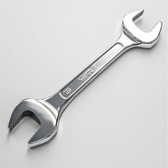 Close-up of a shiny chrome wrench isolated on a white background.