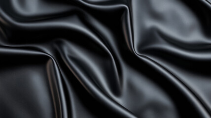 Fototapeta premium Macro of black leather with a classic glossy finish and fine lines showing the richness of the material 