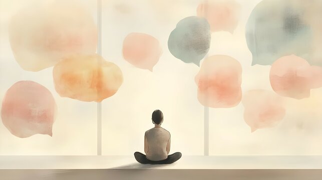 Inner Voice – A Conversation with the Self; Each bubble represents self-reflective questions or ideas.