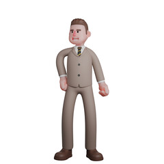 3D Model of Male Lawyer. A male lawyer is seen standing with his right hand on his waist, while his left hand is clenched. Professional Legal Counsel