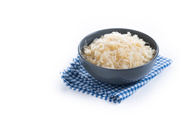 Sauerkraut in a bowl isolated on white background. Copy space