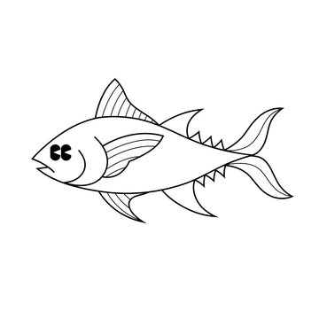 recommend clip art: Doodle cute character illustration tuna fish sticker outline