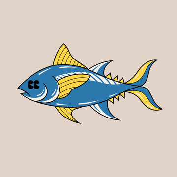 blue and yellow cartoon tuna fish clip art preview