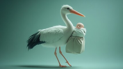 3D Style Illustration of a Stork Carrying a Baby Bundle for Creative Projects © Junaed Ahamed Sakib