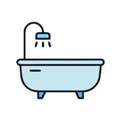 Bathtub with Shower and Water Icon