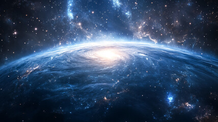 Fototapeta premium Rapid zoom from Earth into the vast cosmos, stars nebulas and distant galaxies in view 