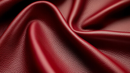 Rich burgundy leather in a macro shot showing smooth texture with fine wrinkles and a deep color gradient 