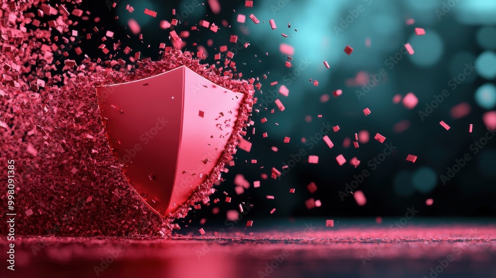Poster a digital shield being attacked by a swarm of malicious code, representing the constant threats faci