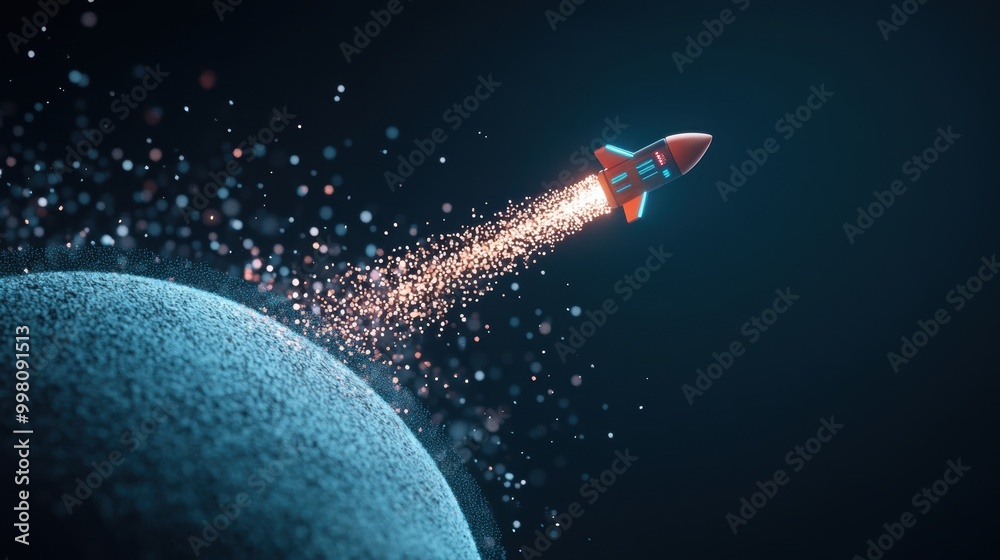 Poster a satellite orbiting the earth, beaming down data streams, representing the convergence of digital t