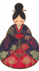 Fototapeta premium Traditional Japanese Woman in Kimono with Floral Pattern