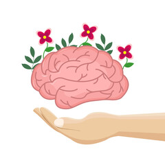 Healthy human brain. Mental health care and awareness concept. Vector illustration.