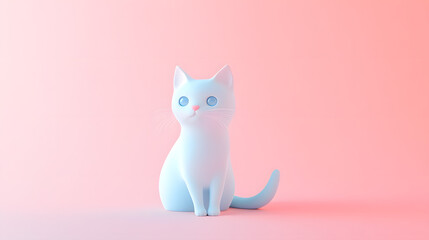 Obraz premium 3D minimal pastel cat sitting upright icon with soft tail placed on a clean background