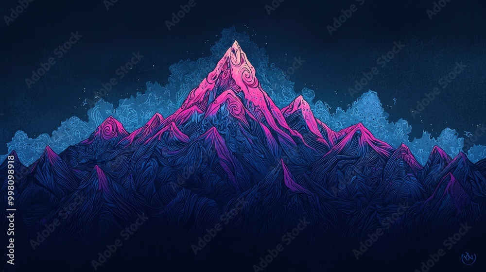 Wall mural Abstract Mountain Landscape with Pink and Blue Hues