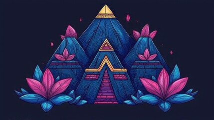 Naklejka premium Mystical Pyramid with Flowers
