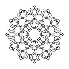 Abstract floral black and white background mandala design.