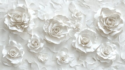 Relief art featuring intricate flowers against a textured background in white