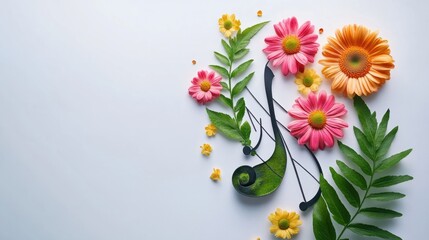 Charming music logo with colorful flowers on a white background