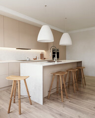 The Modern Minimalist Kitchen Interior Features Beautiful Light Wood Accents All Around