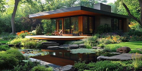 Fototapeta premium japanese garden with pond and garden