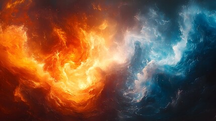 Captivating Fusion of Fiery Swirls and Icy Shards in Abstract Composition
