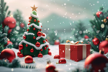 Christmas greeting card with bright winter holiday composition and New Year background