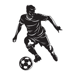 Naklejka premium Football player silhouette vector illustration isolated on a white background, Vector Art Soccer Player Silhouette