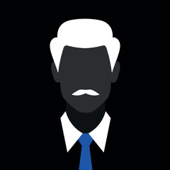 Abstract faceless man with mustache silhouette. Dark male silhouette avatar emblem. Vector illustration