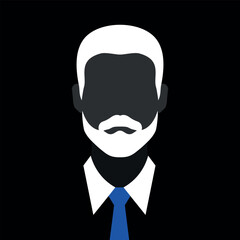 Abstract faceless man with beard and mustache silhouette in a tie. Dark male silhouette avatar emblem. Vector illustration