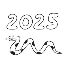 2025 new year. Symbol of the year - snake. Outline illustration on white background.